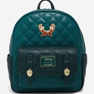 New Loungefly Disney Teal Quilted Backpack Chip and Dale